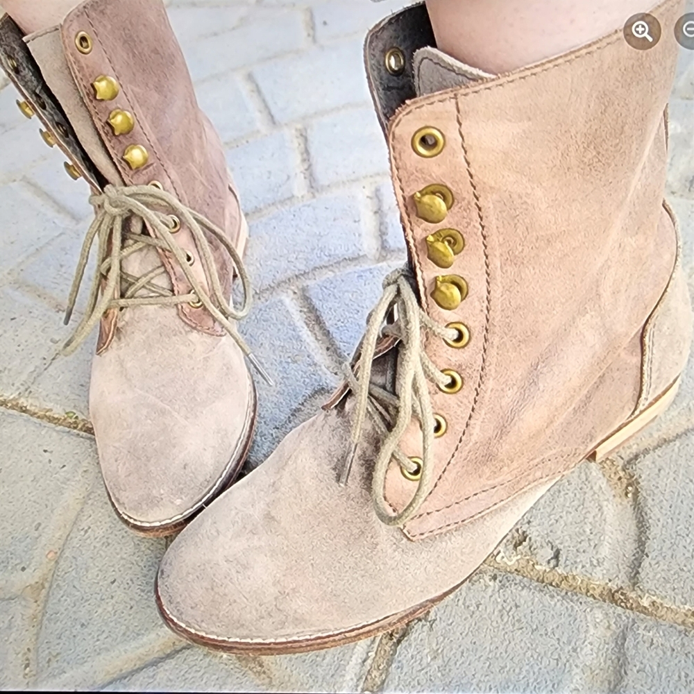 FREE PEOPLE Bohemian Laceup Ankle Boots Distressed Leather/Suede EU 38 US 7.5 - Picture 8 of 11